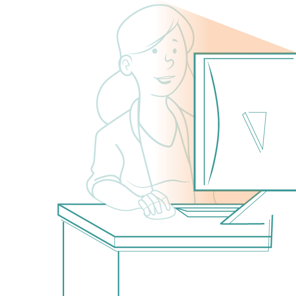 Illustrazione di una signora che segue gli aggiornamenti della campagna dal suo computer desktop.